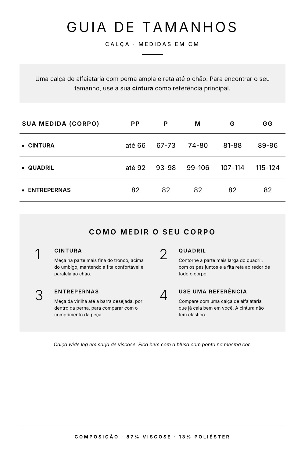 Guia de tamanhos cal&ccedil;a wide leg alfaiataria CSAI261909.2